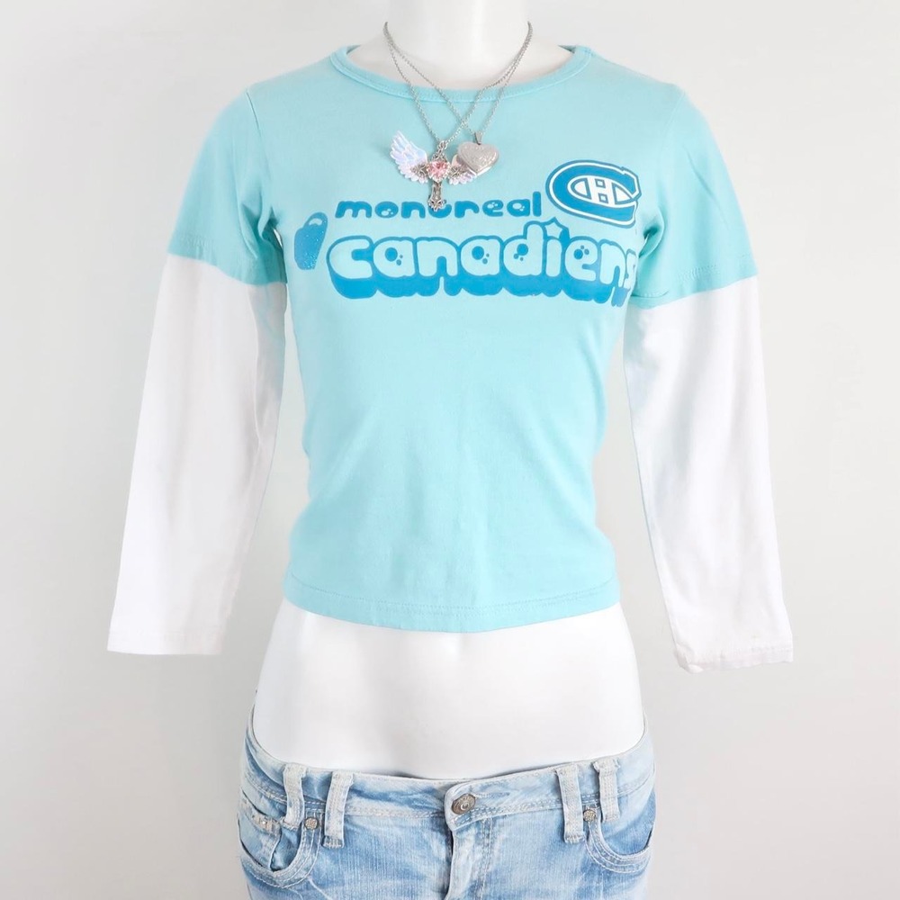 montreal canadiens aqua blue layered long sleeve hockey tee